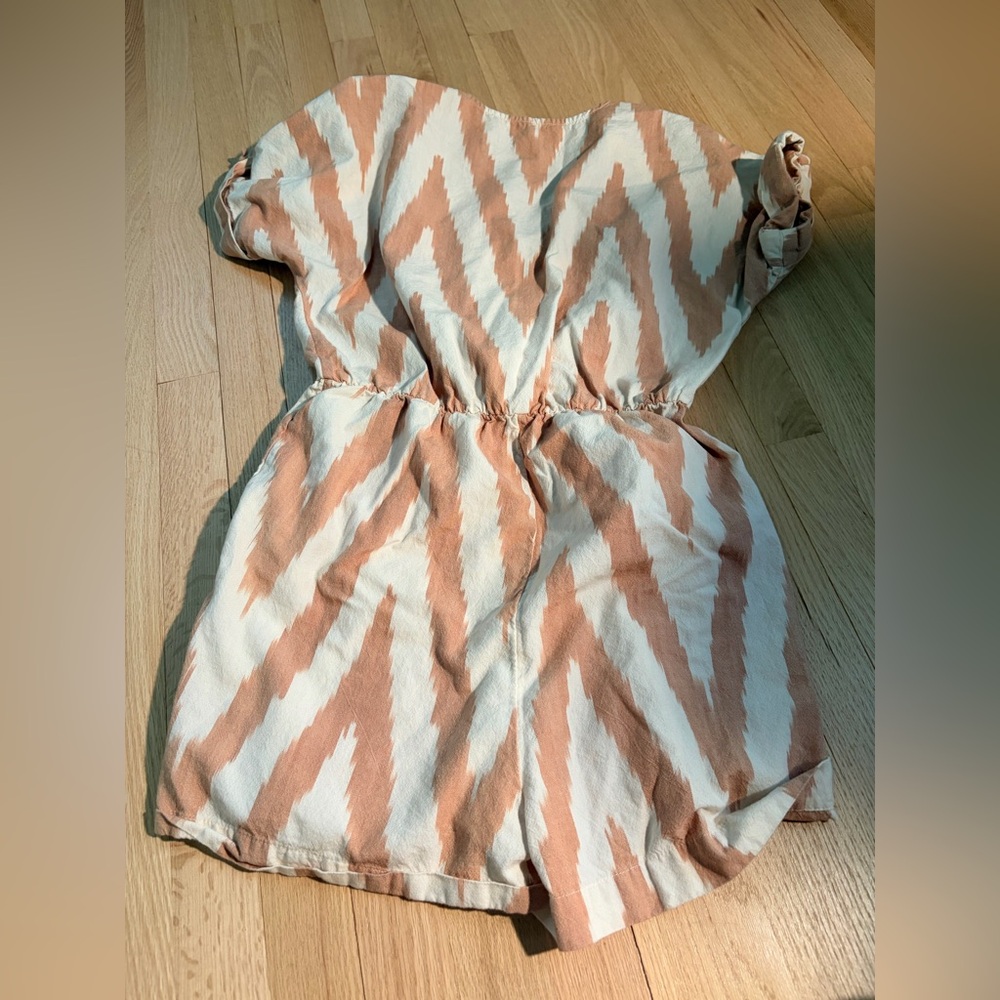 Lou & Grey for LOFT Romper Small Blush Stripe Tie Front Button Short Sleeve - Picture 5 of 5